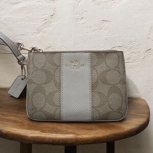Coach Gray and Tan Signature Wristlet